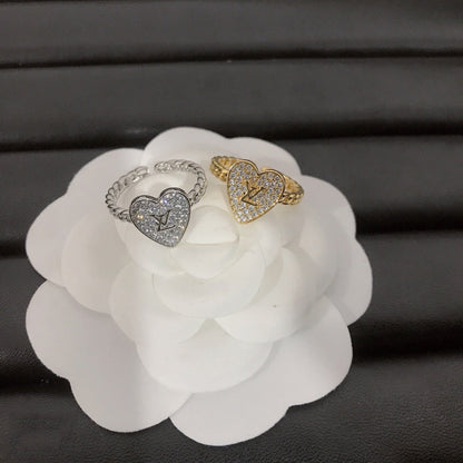 Fashion Diamond Heart Open Ring