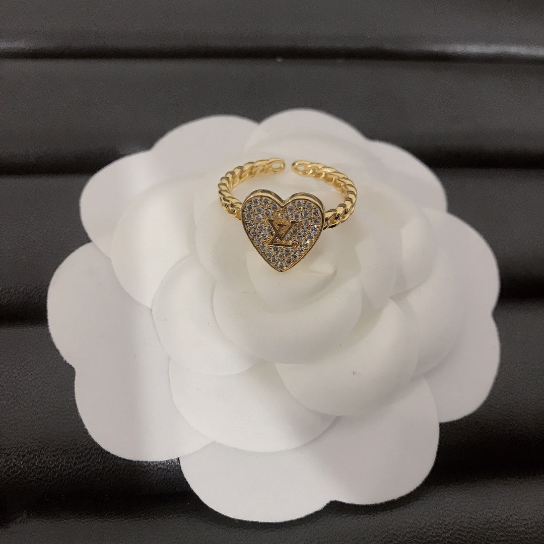 Fashion Diamond Heart Open Ring