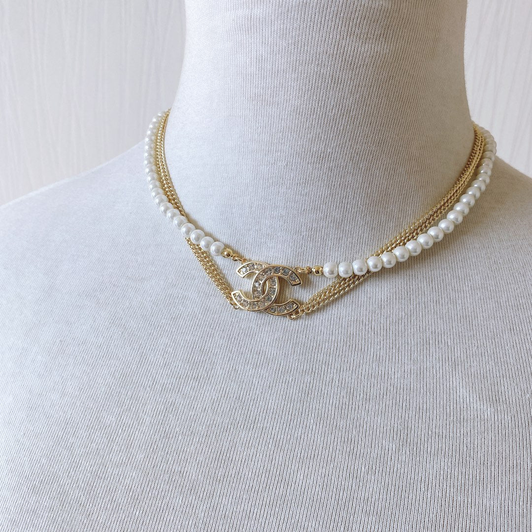 Double Gold Plated Pearl Necklace