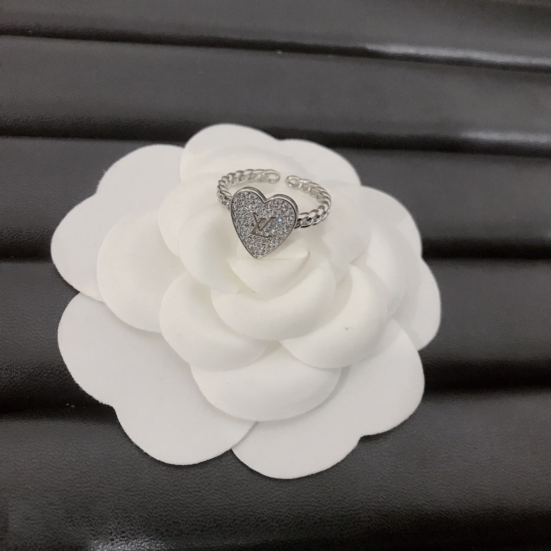 Fashion Diamond Heart Open Ring