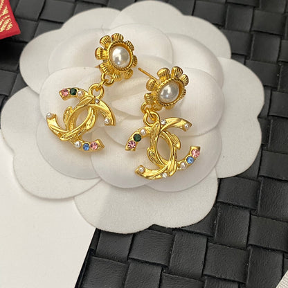 Trendy Gold Floral Earrings