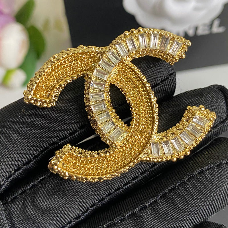 Glittering Gold Crystal Brooch