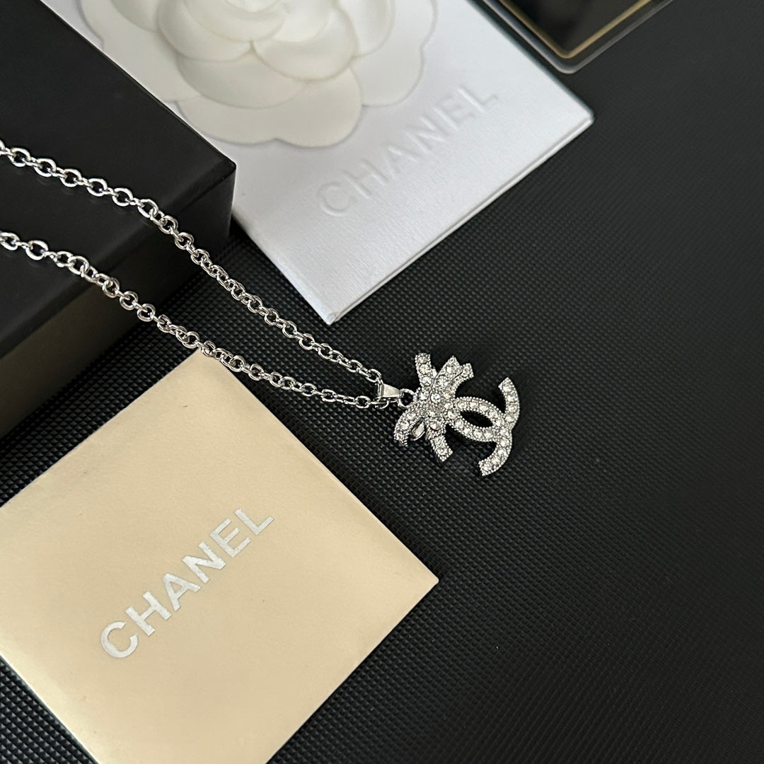 Diamond Bow Logo Pendant Necklace