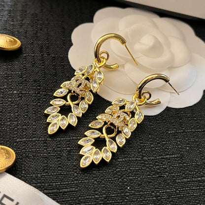 Wheat ear rhinestone pendant earrings