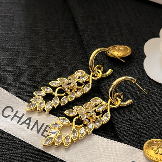 Wheat ear rhinestone pendant earrings