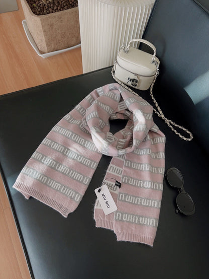 Striped 100% cashmere scarf