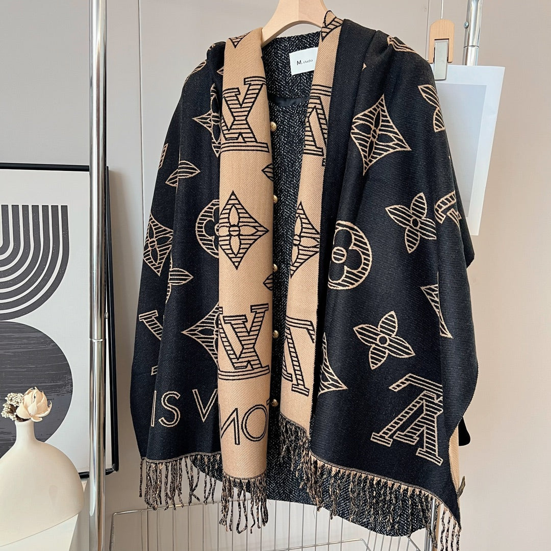 Fringed 100% cashmere shawl scarf